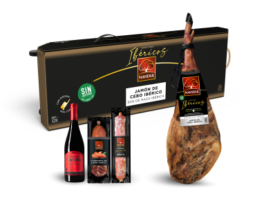 LOTE JAMÓN DE CEBO IBÉRICO NAVIDUL (8 KG) + CHORIZO + CABECERO + VINO LOTE JAMÓN DE CEBO IBÉRICO NAVIDUL (8 KG) + CHORIZO + CABECERO + VINO